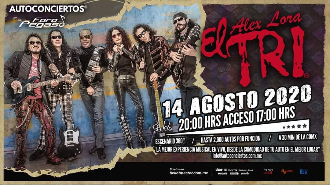 -Alex Lora y “El Tri” darán Autoconcierto este viernes 14 de agosto a las 20:00 horas en el Foro Pegaso en la Ciudad de México.