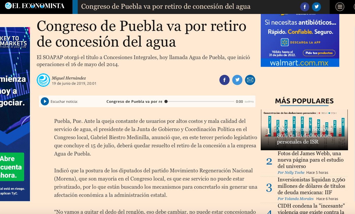 Es De muy Buena Fuente. MORENA, cómplice de Agua de Puebla