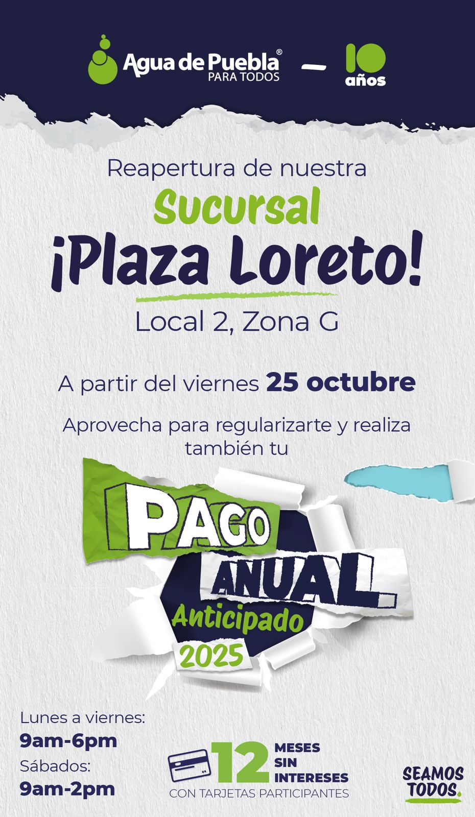 Para brindar atención integral a los usuarios Agua de Puebla reabre la Sucursal de Plaza Loreto