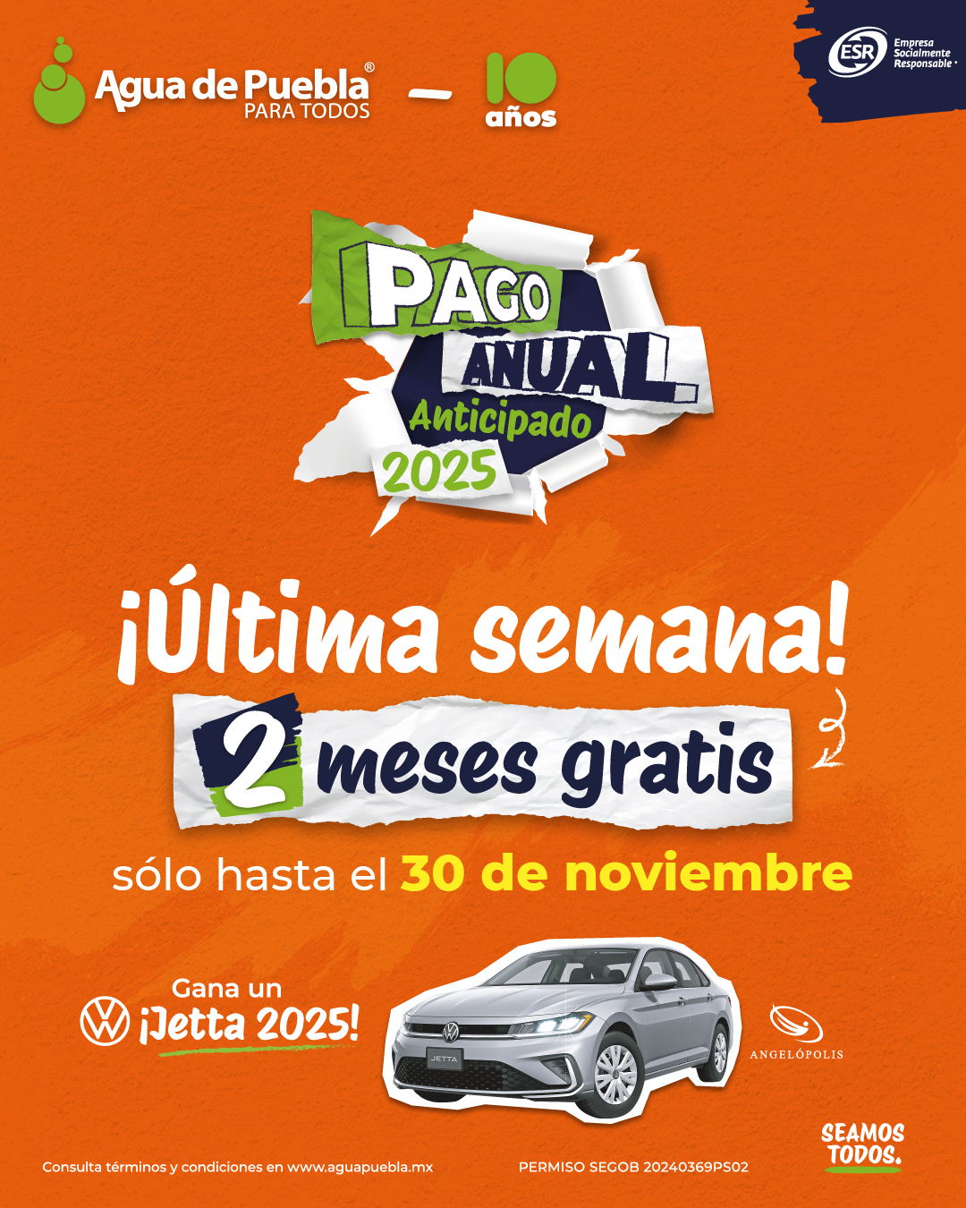 Última semana de la promoción de 2 meses gratis de servicio con el Pago Anual Anticipado 2025