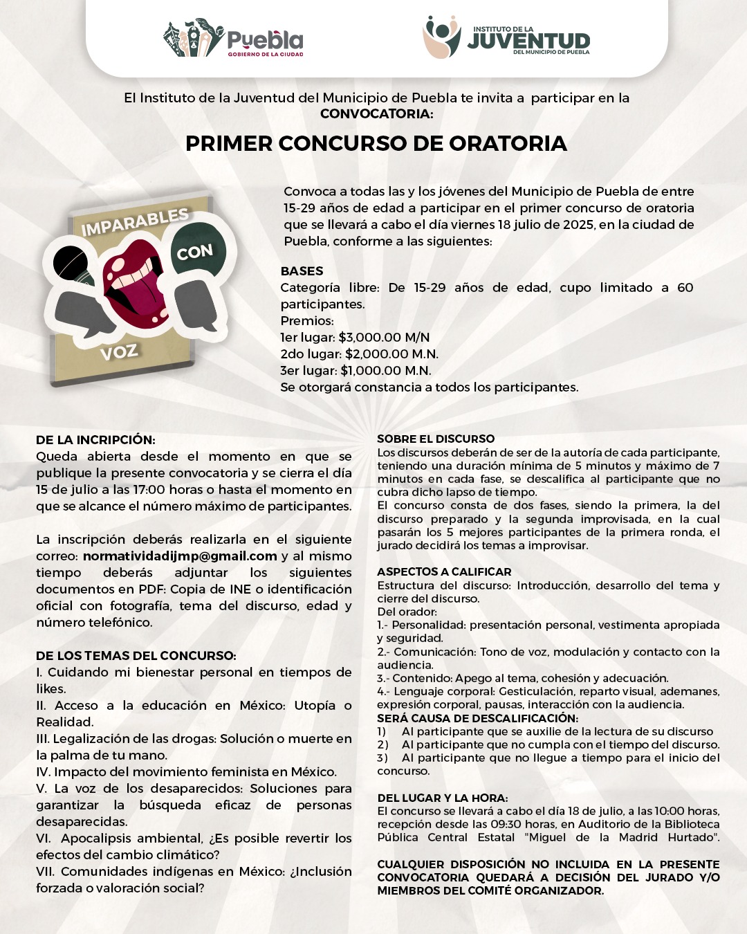 Impulsa IJMP la expresión juvenil con su Primer Concurso de Oratoria