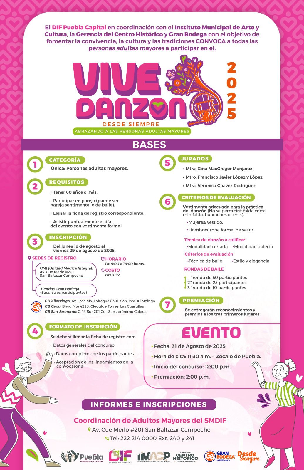 Invita SMDIF a personas adultas mayores a participar en el primer “Vive Danzón 2025”