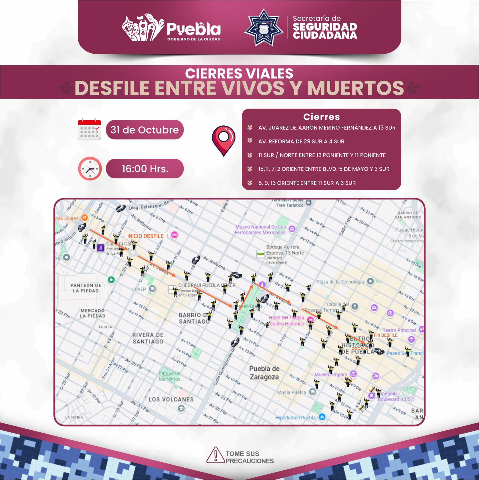 Implementará la SSC cierres viales por la realización del Desfile “Entre Vivos y Muertos”