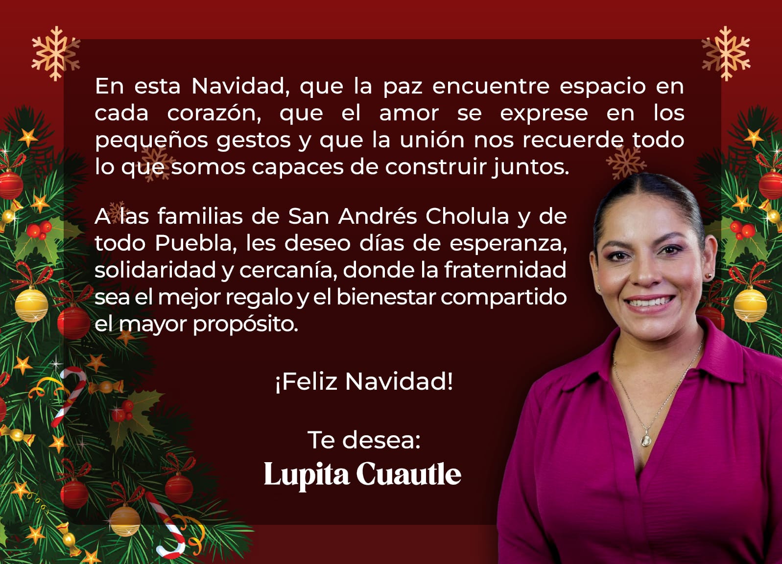 Mensaje navideño de la presidenta municipal Lupita Cuautle para las familias Sanandreseñas.