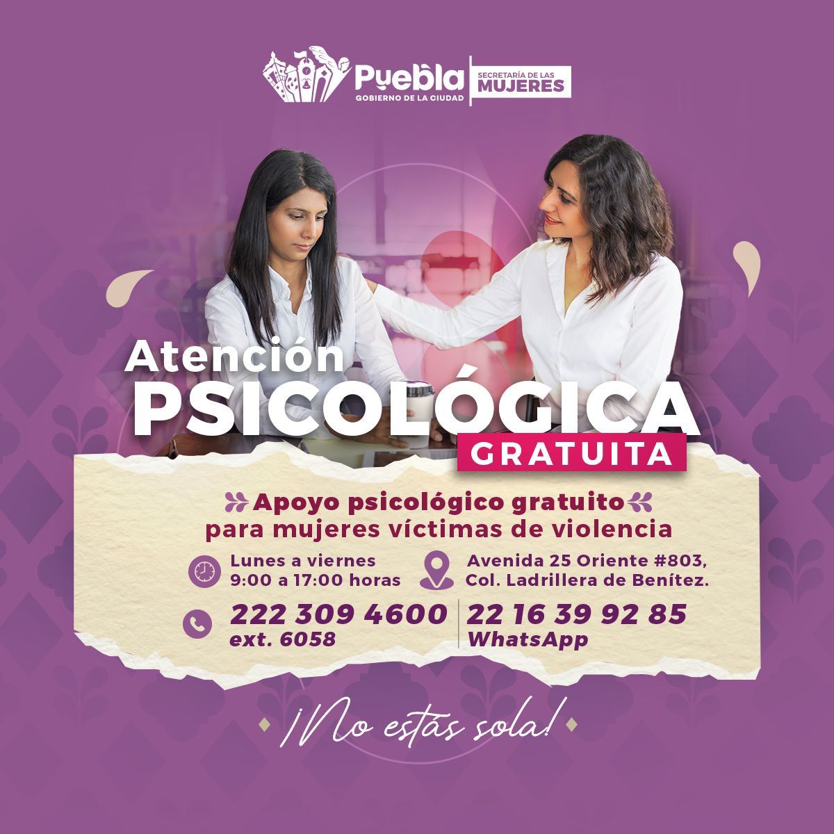 Gobierno de Pepe Chedraui fortalece la atención jurídica y psicológica para mujeres en Puebla capital