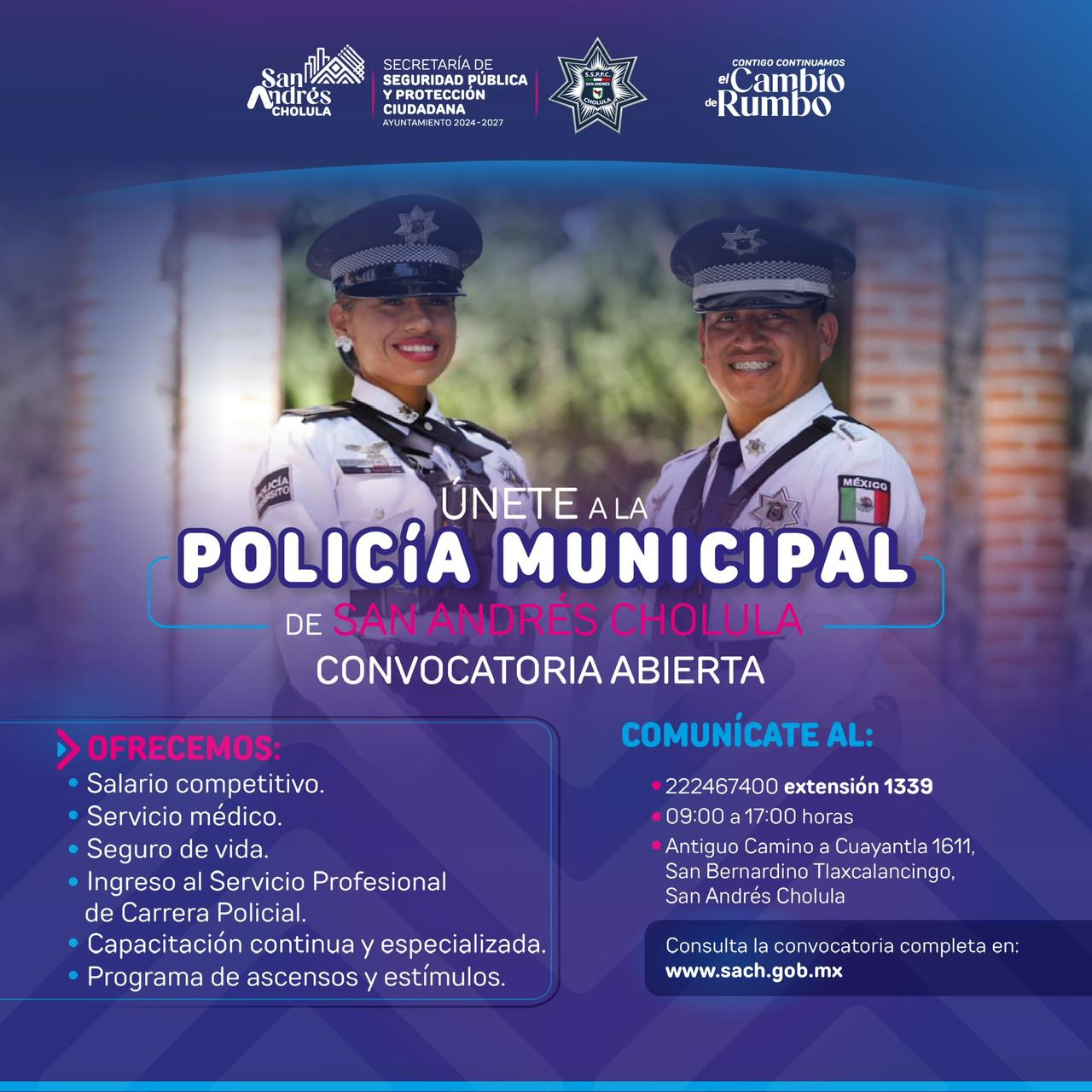 San Andrés Cholula abre convocatoria para integrar nuevos elementos a la Policía Municipal