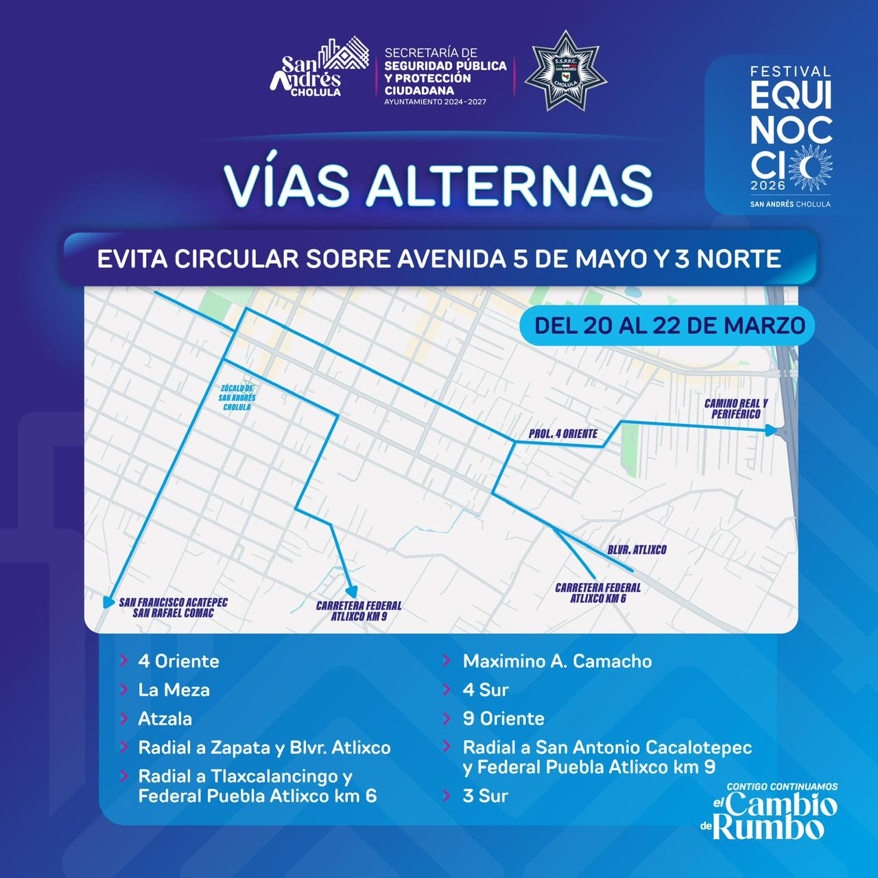 Implementa Policía de San Andrés Cholula operativo de seguridad por ‘Festival Equinoccio 2026