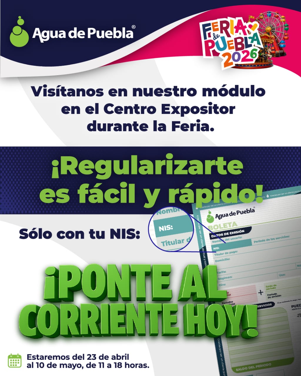 Agua de Puebla, lanza el programa “Ponte al Corriente” con la Condonación de Recargos o Convenios en plazos