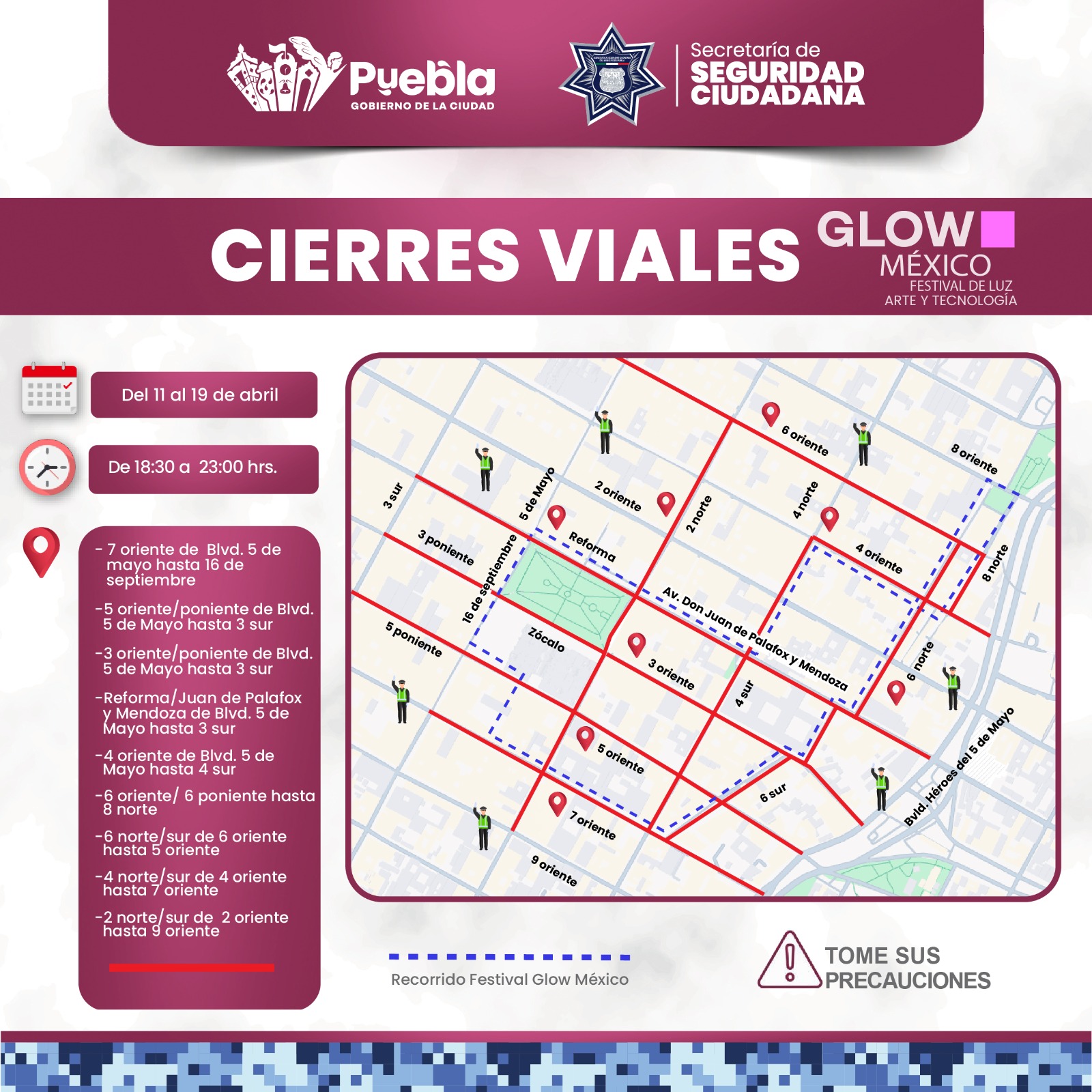 Anuncia Gobierno de Pepe Chedraui cierres viales por Festival Glow México