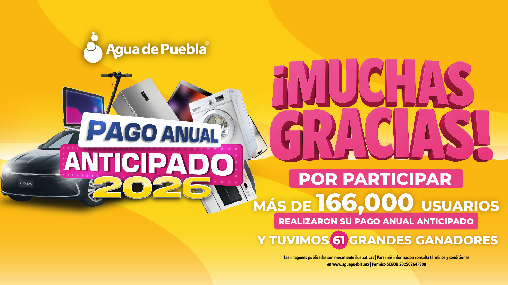 Con el Sorteo de 60 premios, Agua de Puebla reconoce a más de 166 mil usuarios que realizaron su Pago Anual Anticipado