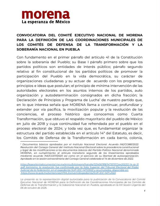 Morena abre convocatoria para coordinaciones municipales en Puebla; definiciones serán en diciembre
