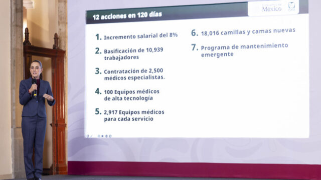Presidenta anuncia programa emergente de 12 acciones en 120 días para mejorar la atención y las condiciones de los trabajadores en el IMSS
